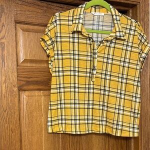 Love crazy Women's Yellow Plaid Button Down Shirt
